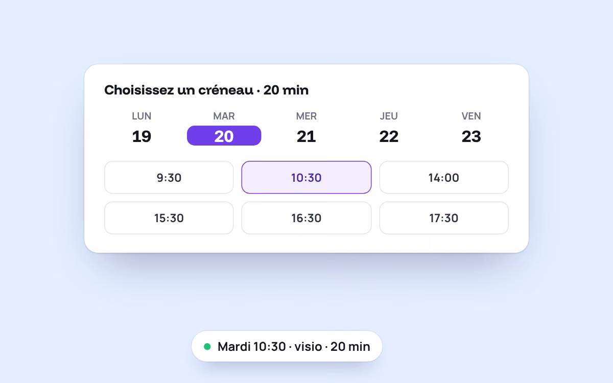 Le choix d’un créneau de vingt minutes en visio