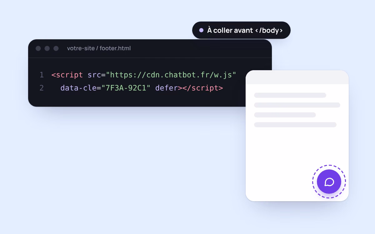Les deux lignes de code à coller dans le pied de page du site